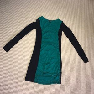 Express green and black fitted sweater dress