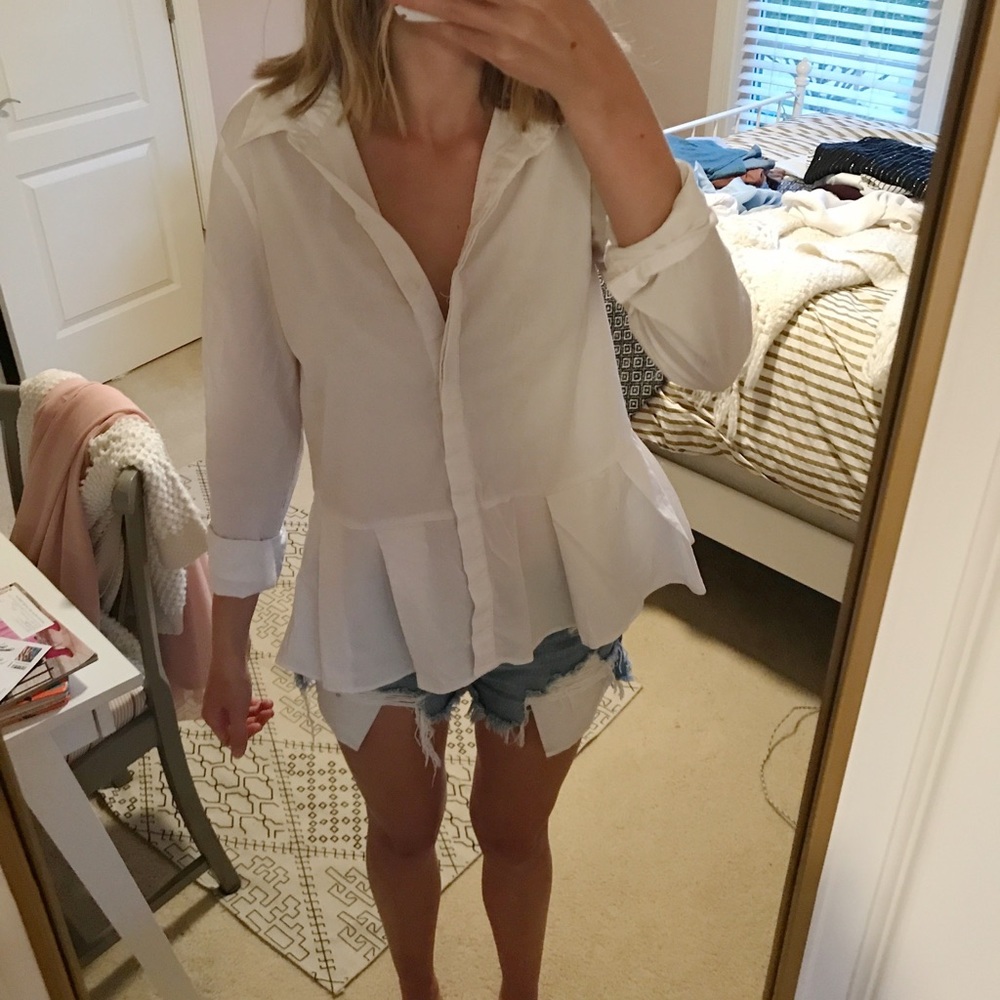 White button down pleated peplum