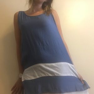 Blue and White Layered Flowy Tank Dress