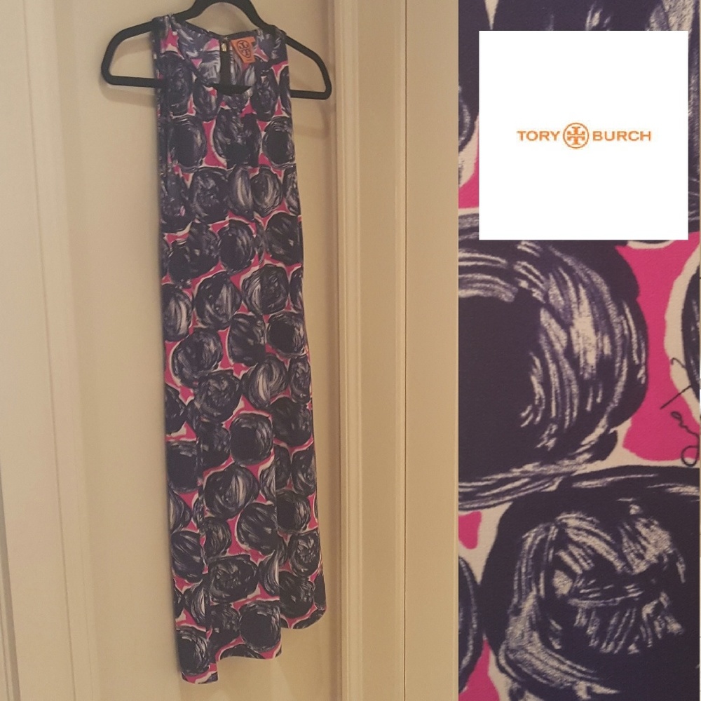 Tory Burch dress w painterly blue dots