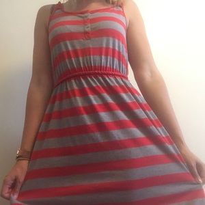 No Boundaries Red and Grey Striped Hi-Low Dress