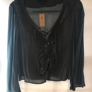 Teal Lace up American Eagle Blouse