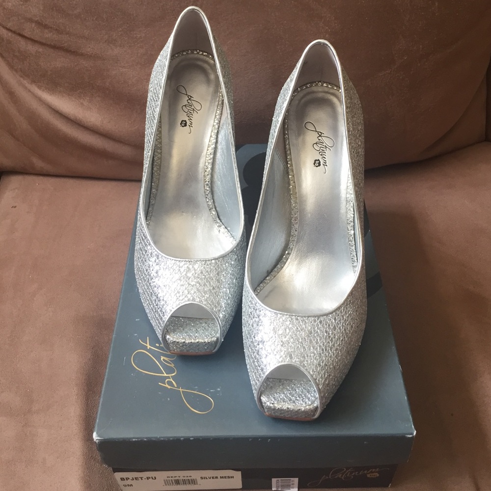 Silver Mesh peep toe heels