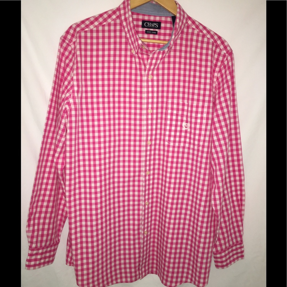 🕶 EUC Men's Chaps Brand pink/white shirt 🕶