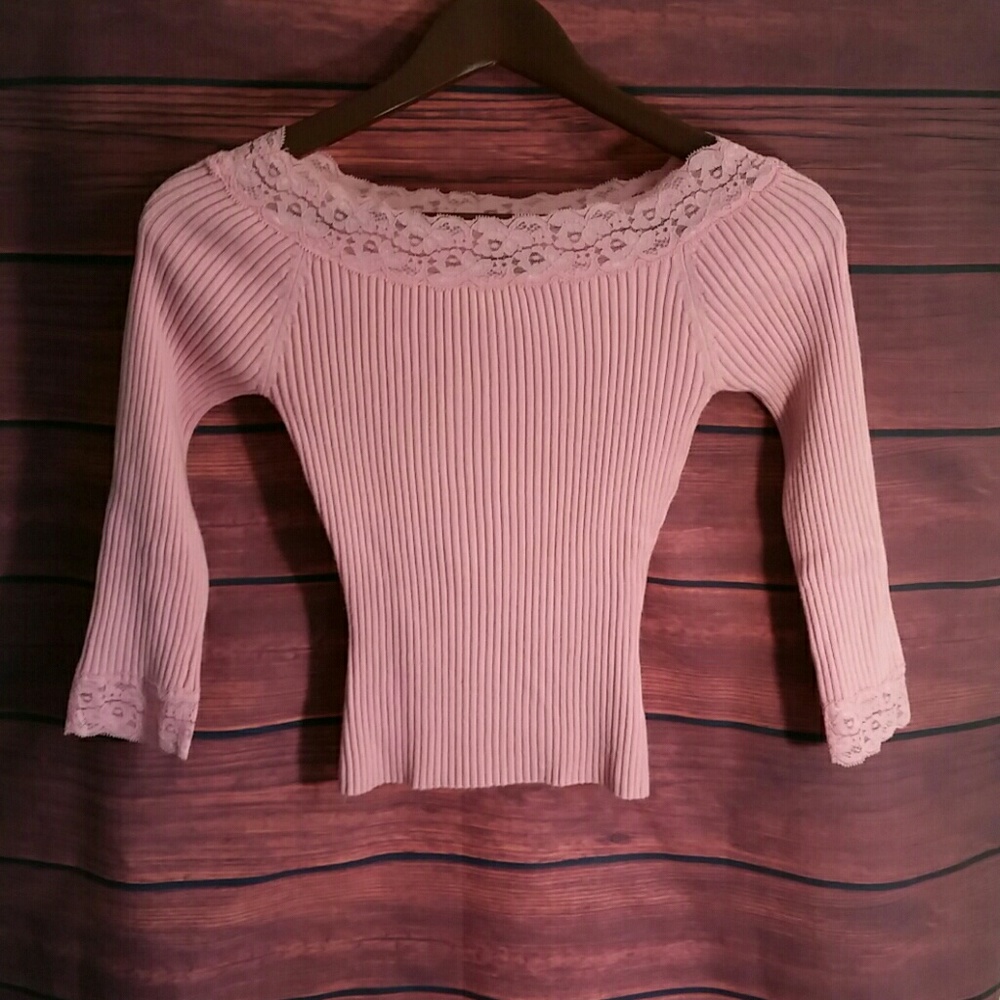 Lace Pink Sweater Top Size Small