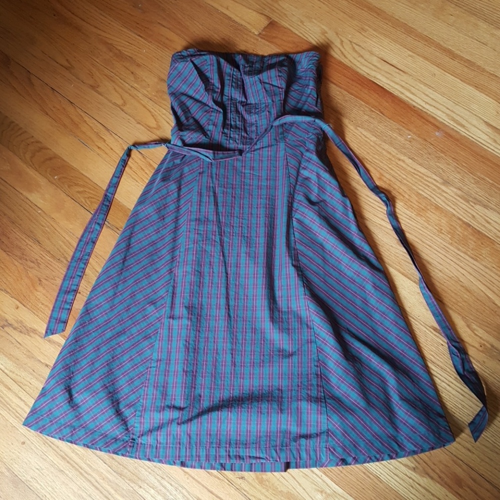 Green and red plaid American Eagle strapless dress