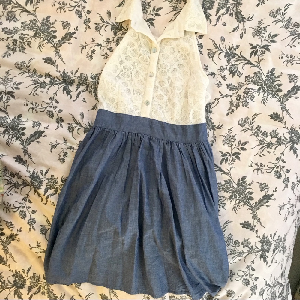 White/Chambray Blue Halter Dress