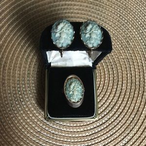 WW2 1940's Rose Cameo Earring and ring set