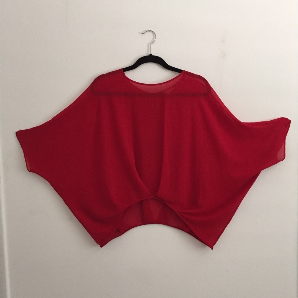 Red batwing blouse