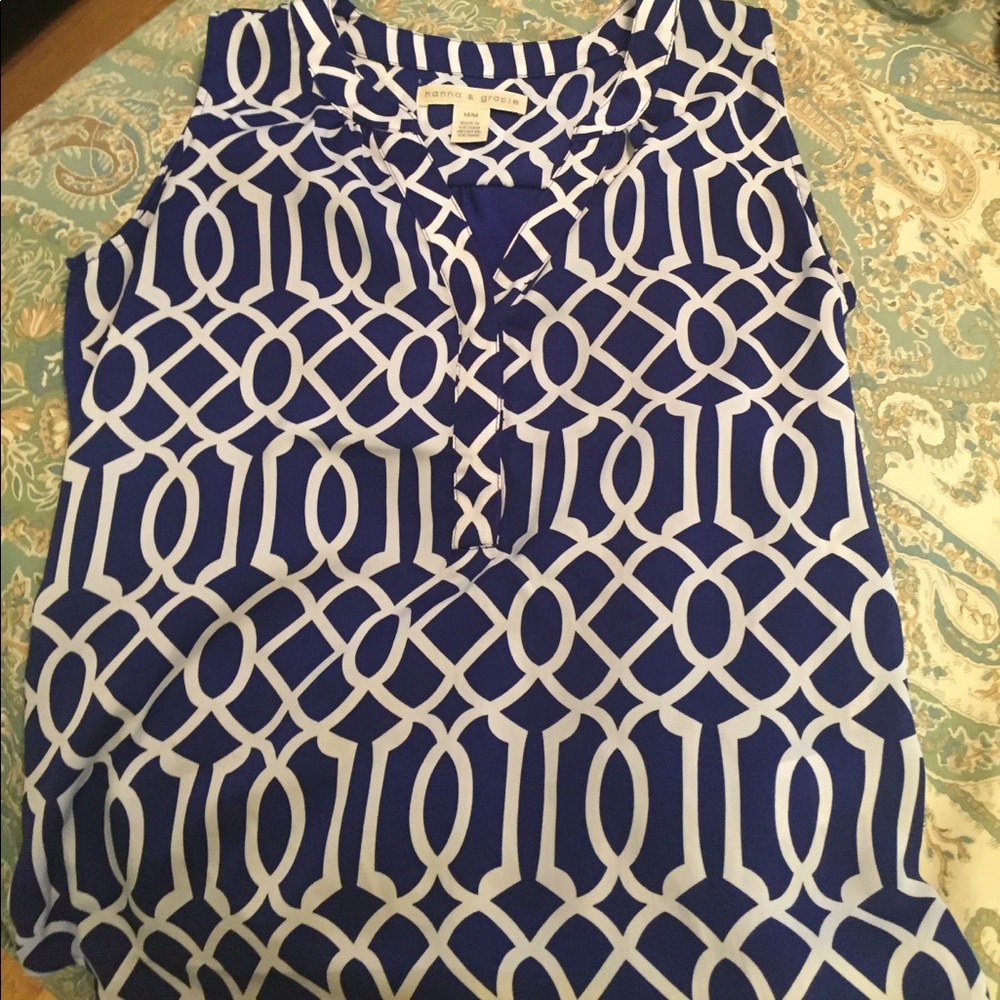 Blue and white tank blouse
