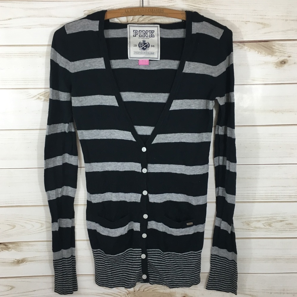 ⬇️$16 VS Pink Black & Gray Striped Cardigan Hoodie