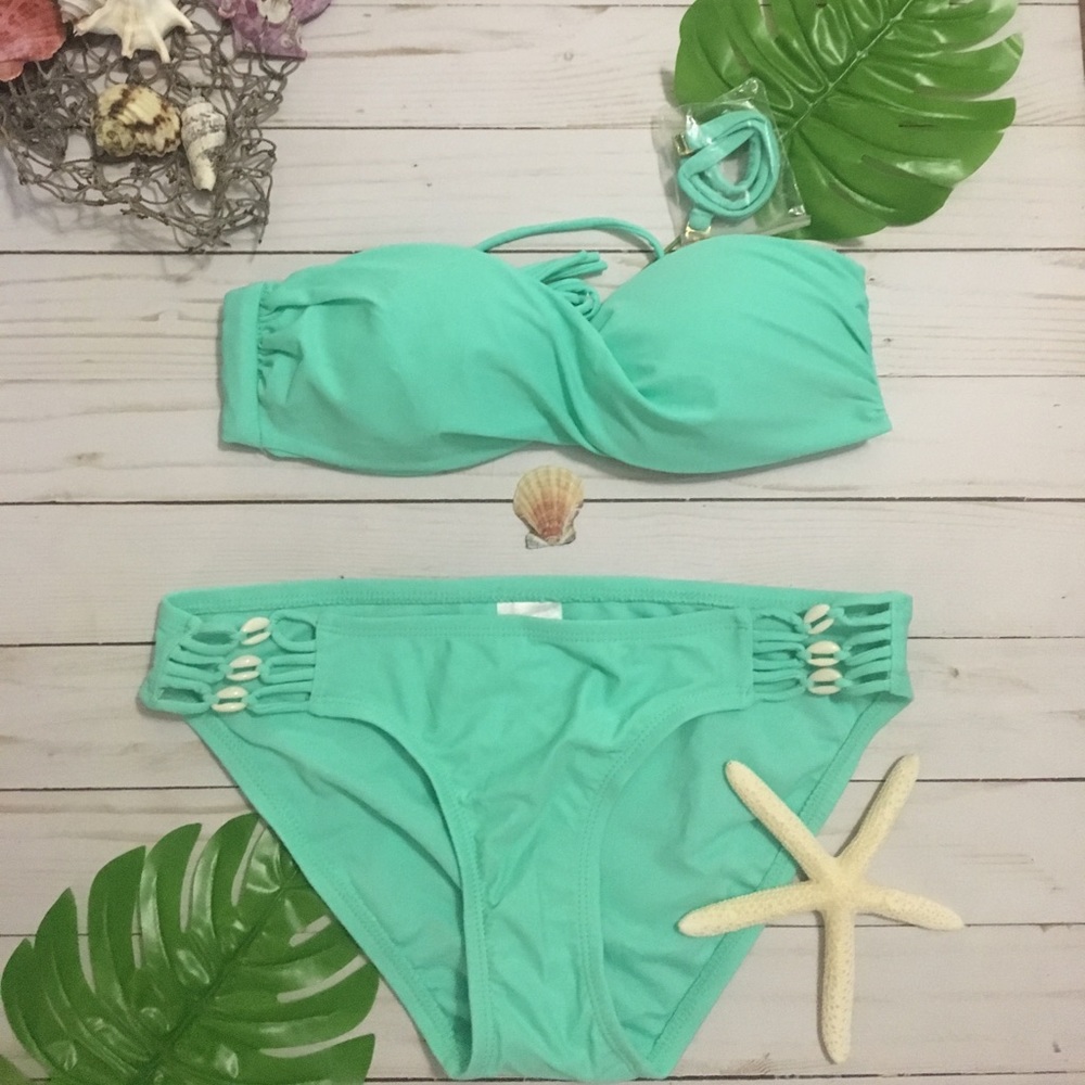 New teal bikini with white shells