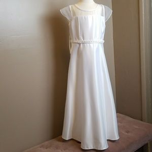 White communion dress with sheer yoke