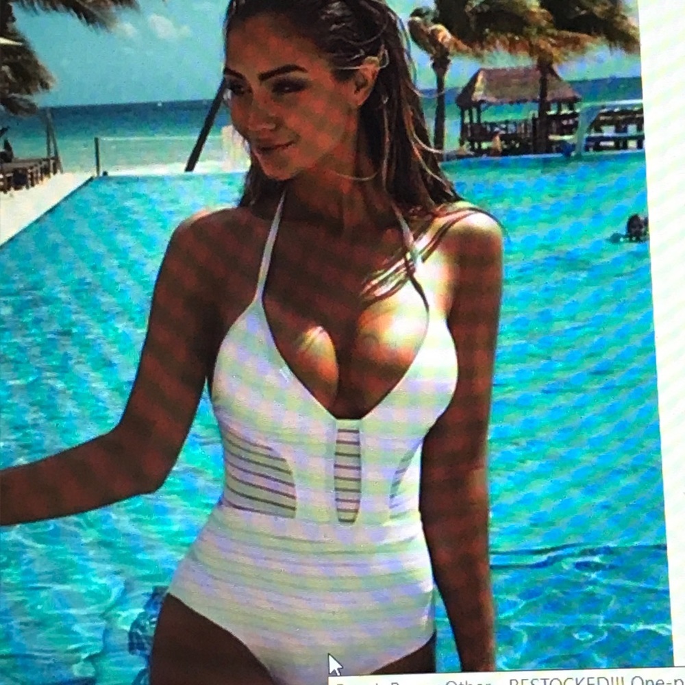 One piece white padded halter swimsuit