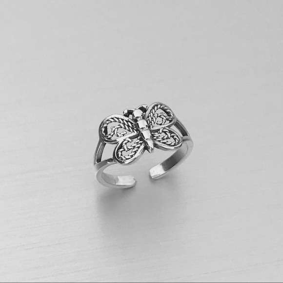 Sterling Silver Filigree Butterfly Toe Ring, Silver Rings, Bug ring, Butterflies - Picture 7 of 8