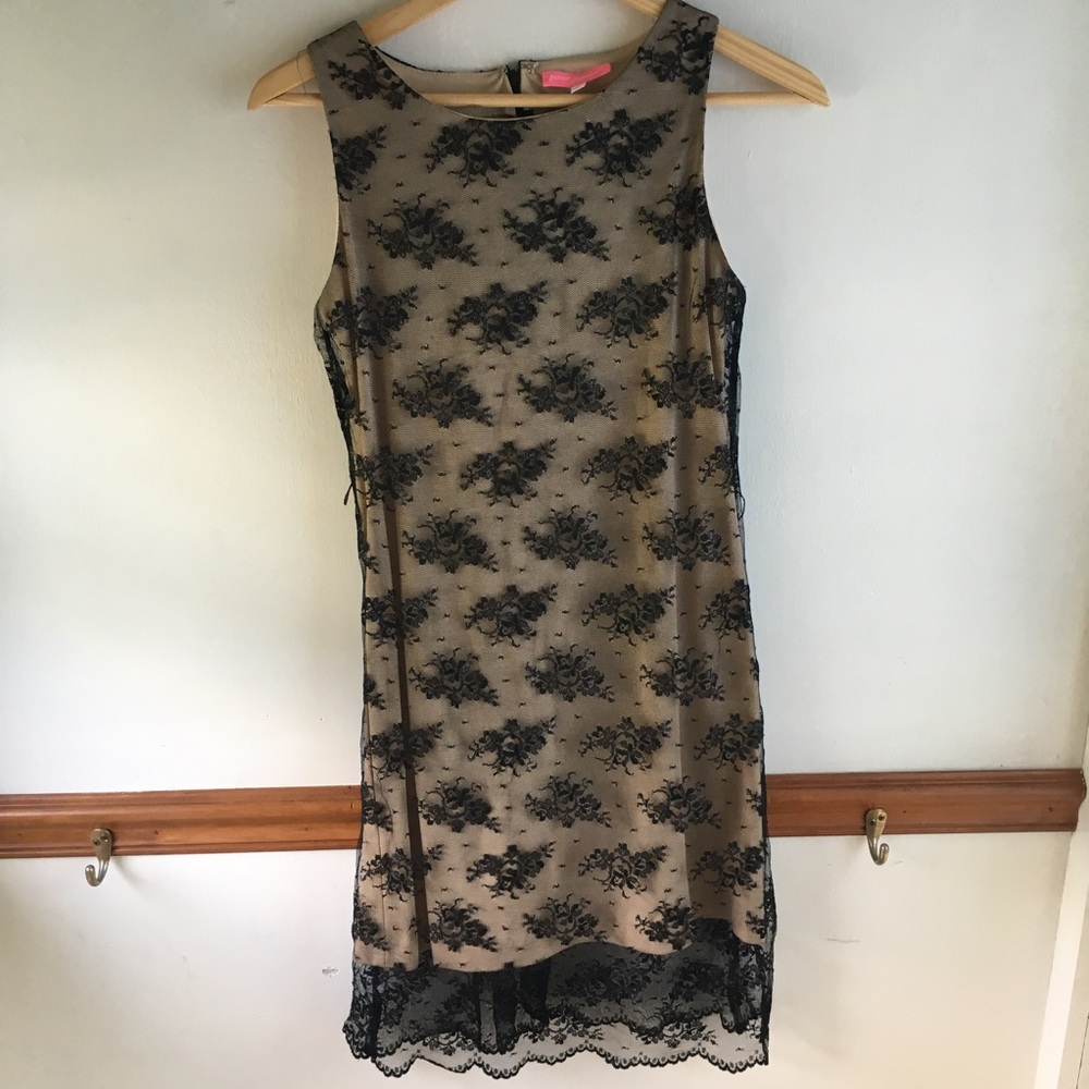 Betsey Johnson Girl's Black Nude Lace Dress, sz 14
