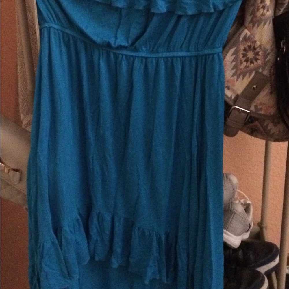 Teal high to low halter dress