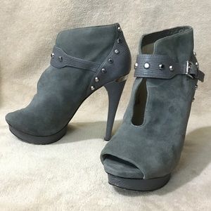 Michael Kors gray suede open toe ankle heels boots