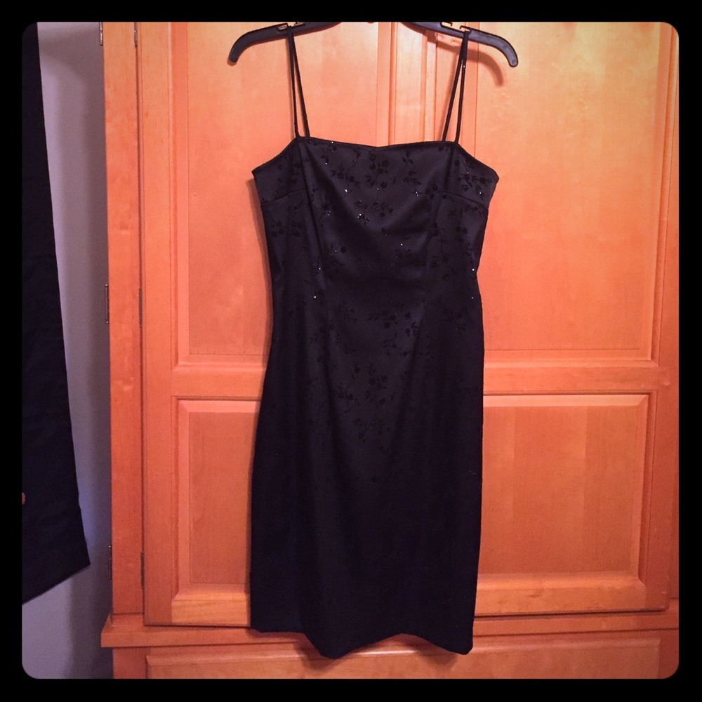 Beautiful black glittery flowered thin strap dress