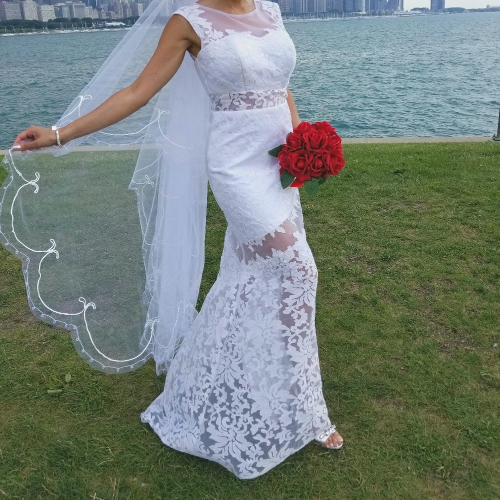 Wedding BUNDLE dress, veil, bouquet, head piece