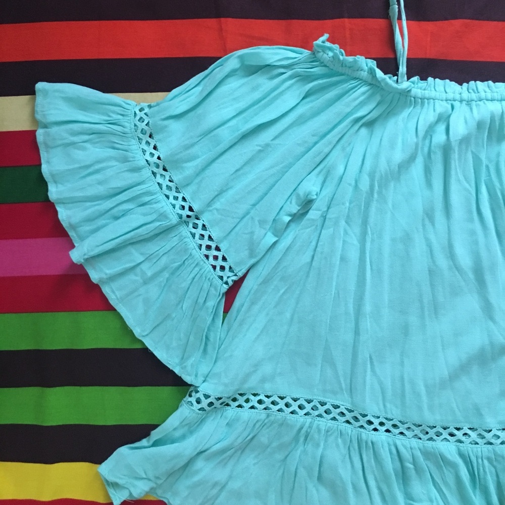 Off the shoulder teal blouse
