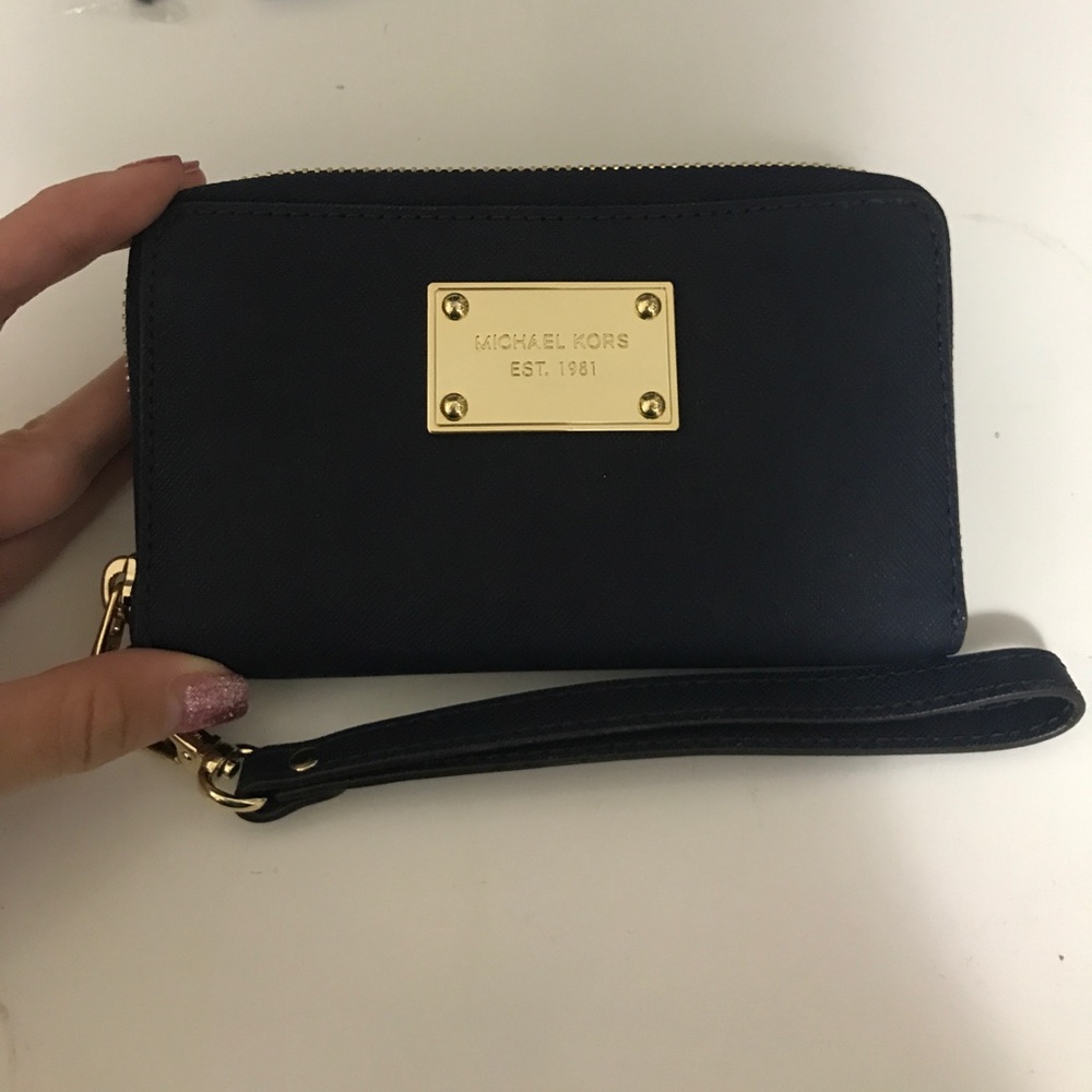 Michael Kors navy blue wristlet wallet