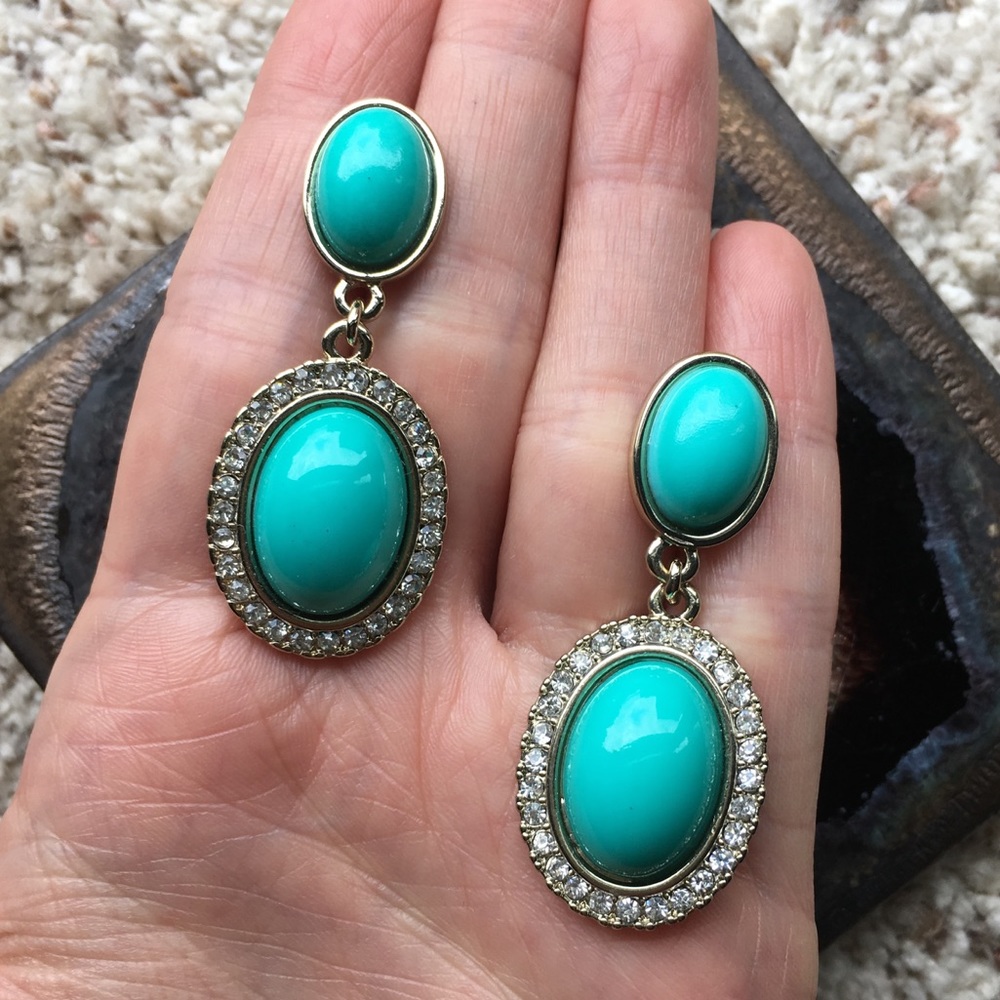 Ann Taylor Turquoise Oval Dangle Earrings