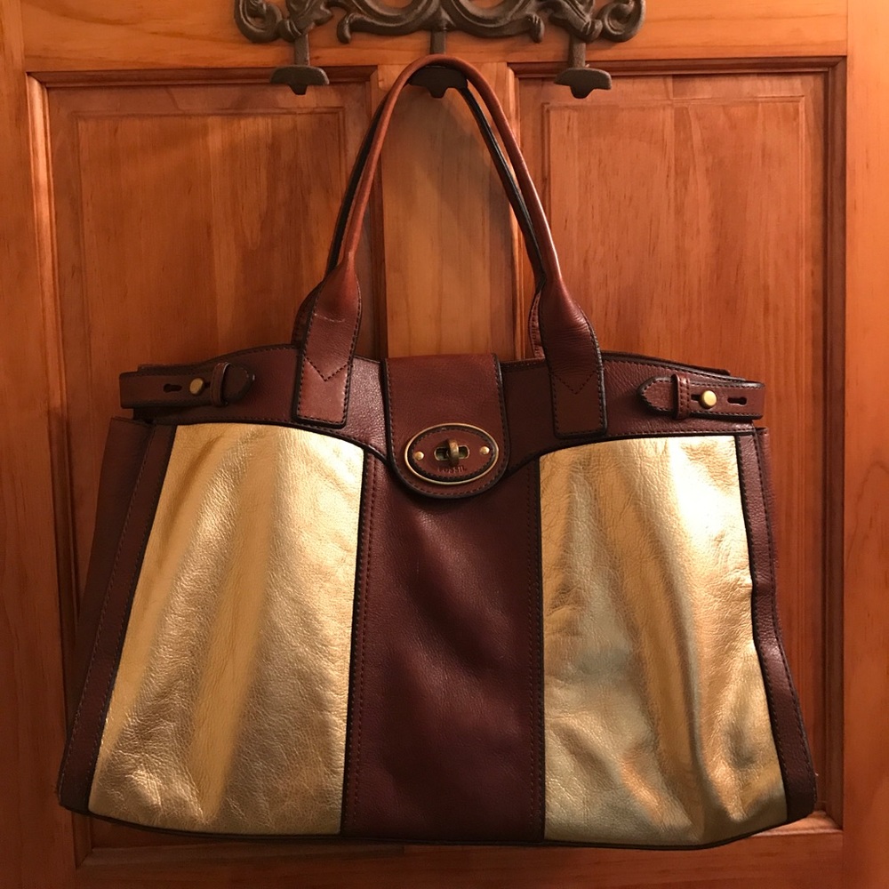 Fossil leather handbag briefcase EUC