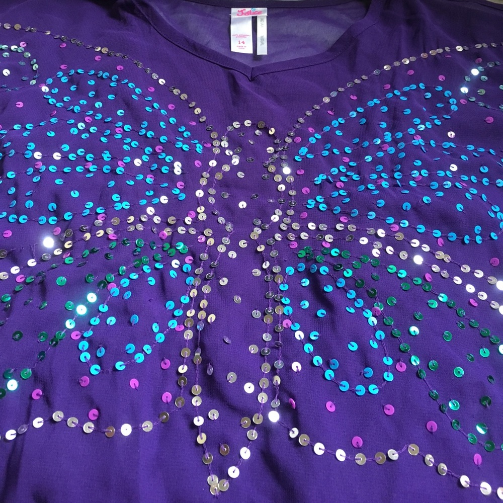 Purple Sequined Chiffon Butterfly Top 🦋