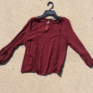 Peasant style maroon long sleeve top