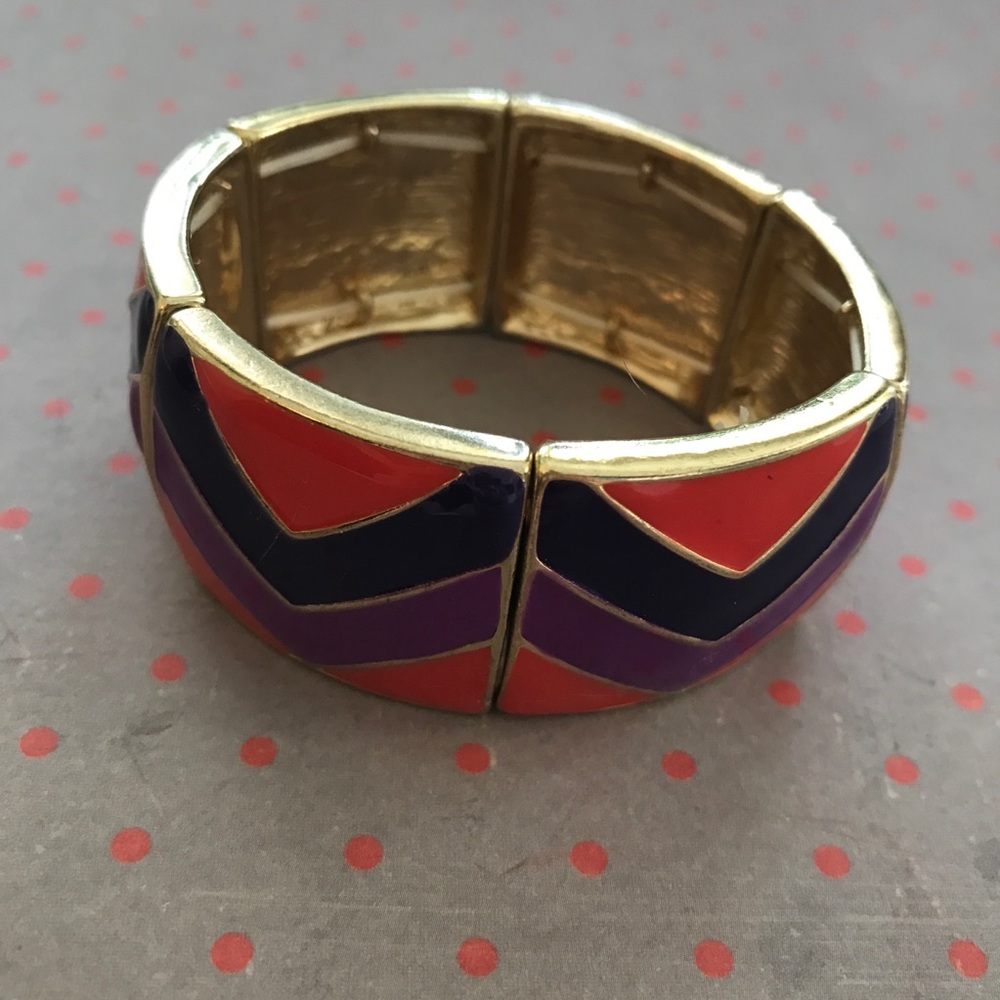 Red Purple Gold and Navy Slip on Bangle Bracelet