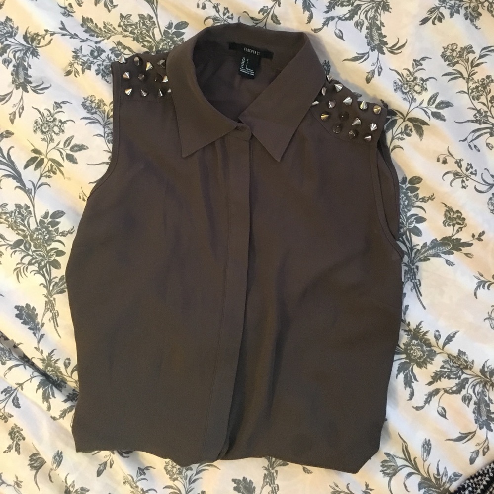 Dark olive green sleeveless button Down