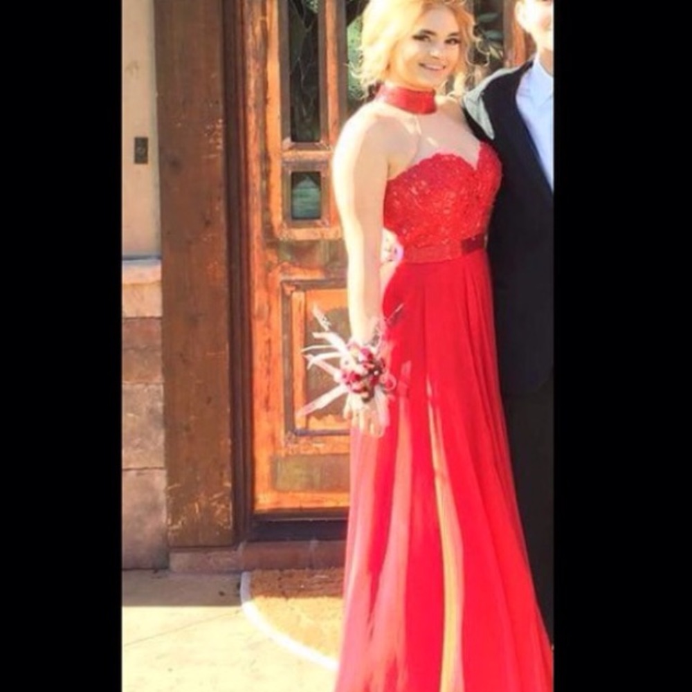 Sherri Hill High Neck Red Prom Dress