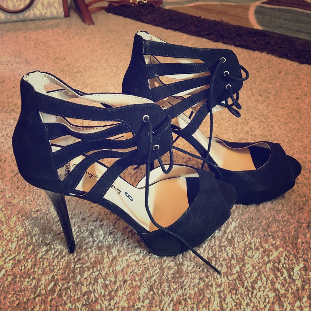 Black lace up ankle heels open toe