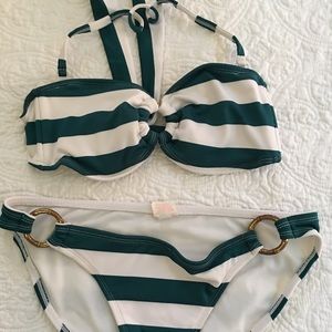 Teal and white striped bikini