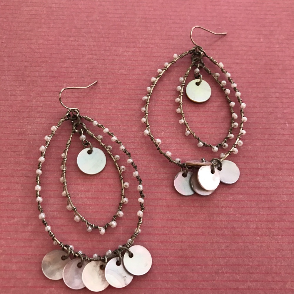 Pink Shell Silver Dangly Earrings