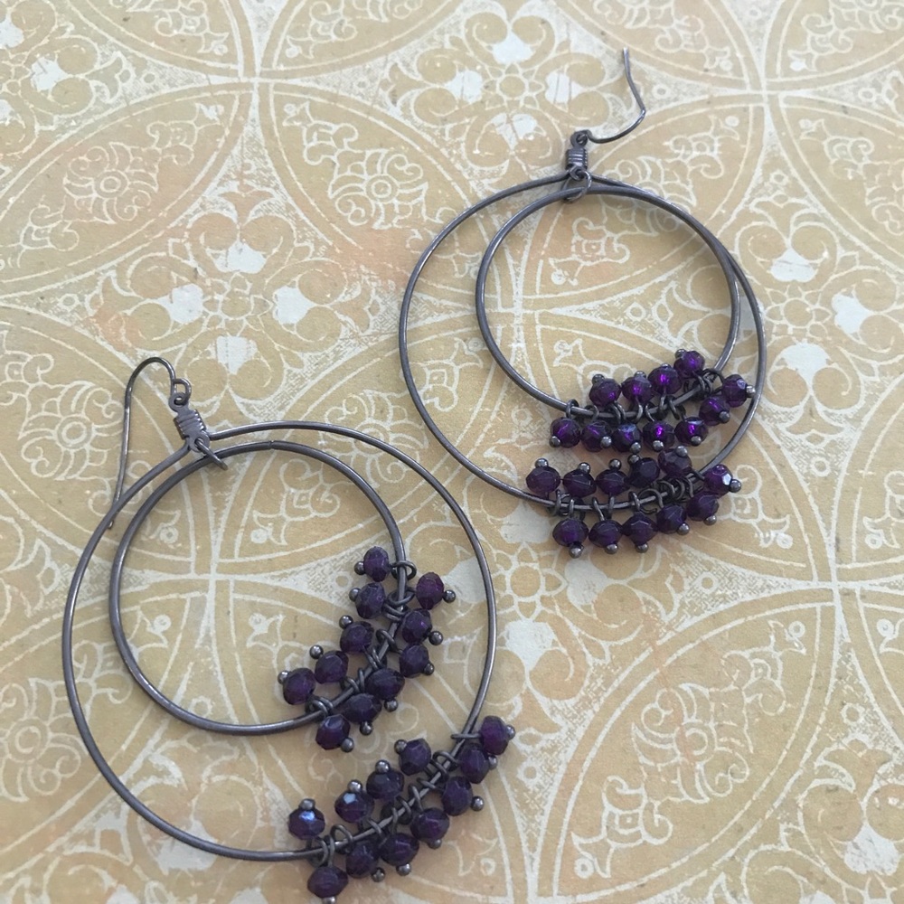 Silver and Purple Dangly Earrings