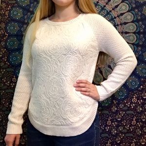 Off-White Delicate Floral & Lace Women's Sweater