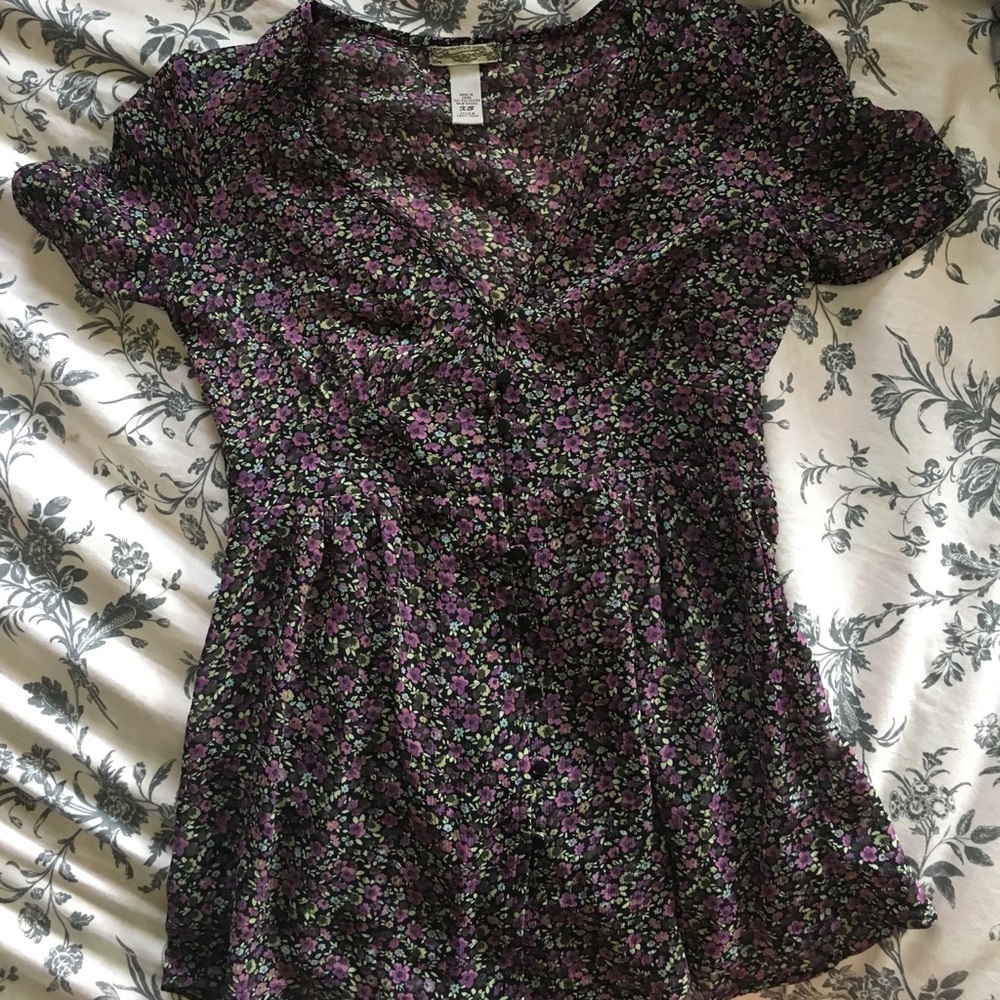 Purple floral short sleeved shirt