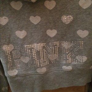 Grey PINK zip up hoodie with hearts
