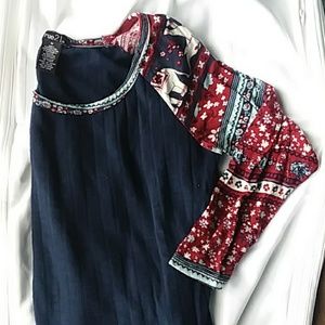 Navy shirt with flower and elephant print