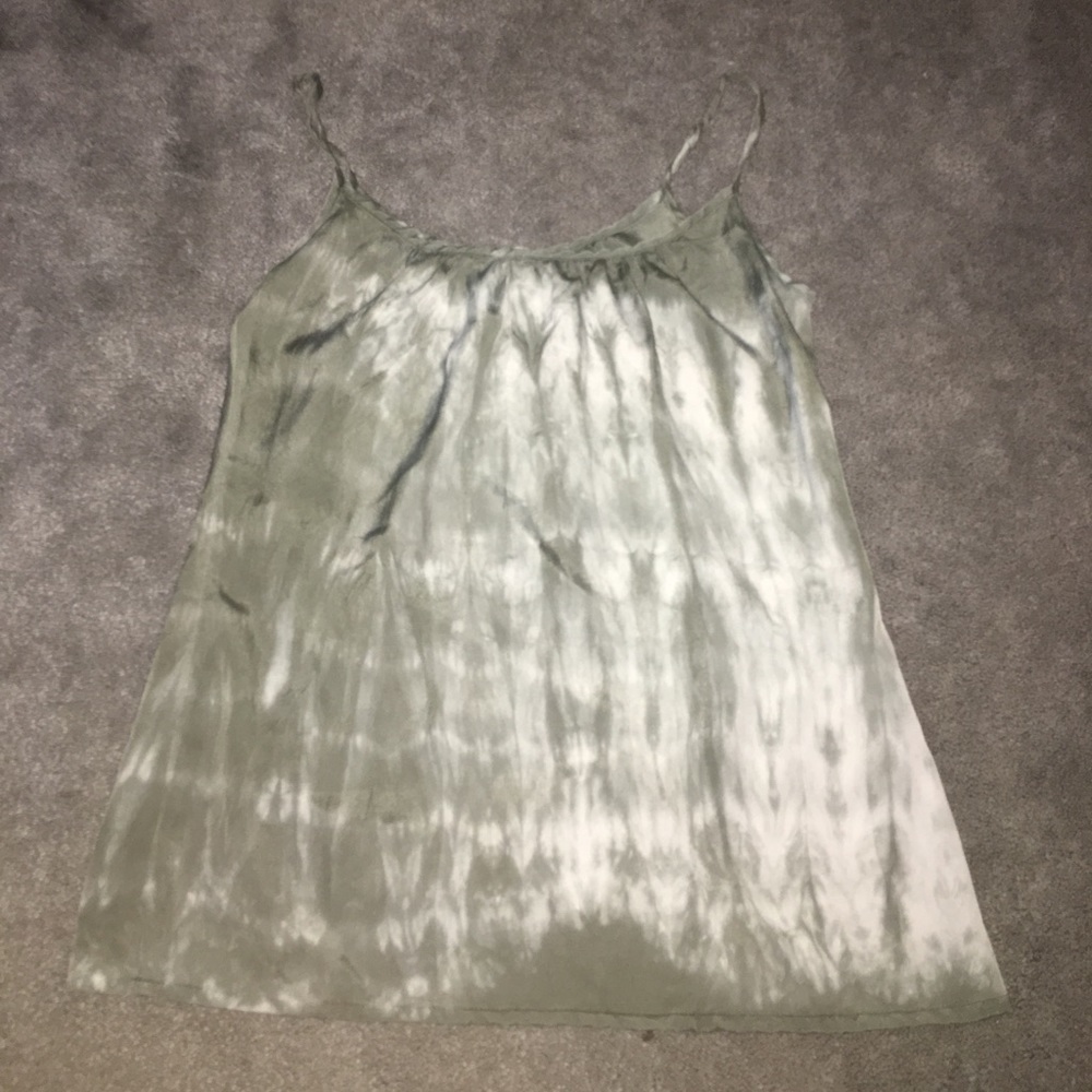 Green/gray tie dye tank - polyester silky fabric