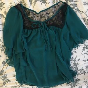 Green Top with black lace