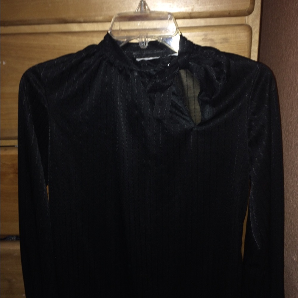 Black see through blouse with bow