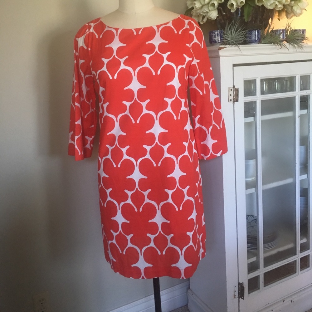 Orange reddish and white long sleeve dress