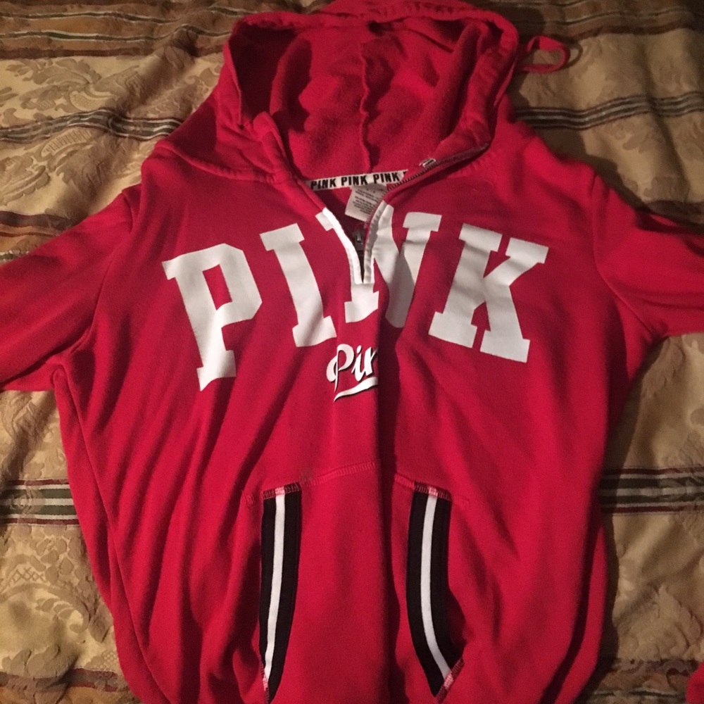 Victoria Secret Pink Varsity Logo Striped half zip