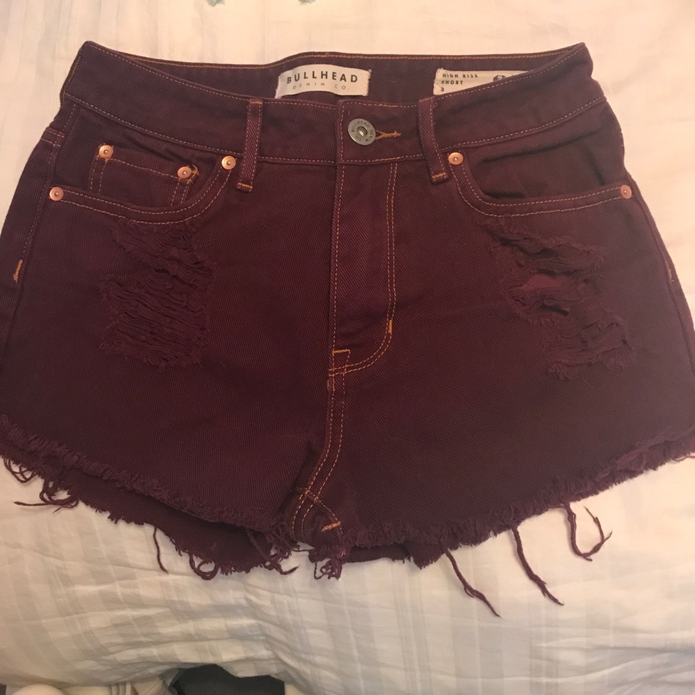 Pacsun Burgundy distressed shorts