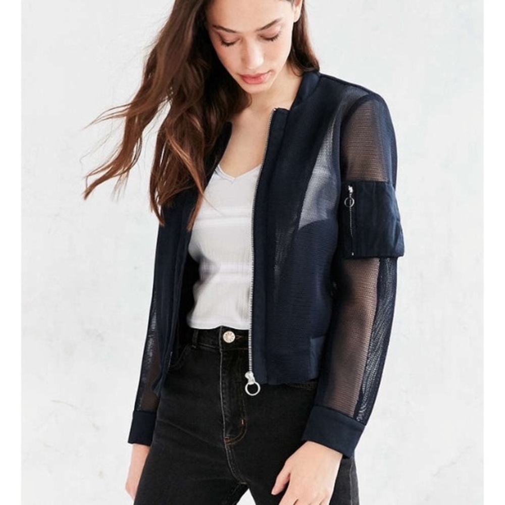 Silence + Noise Mesh Bomber Jacket in Navy