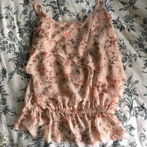 Spaghetti strap chiffon shirt with ruffles