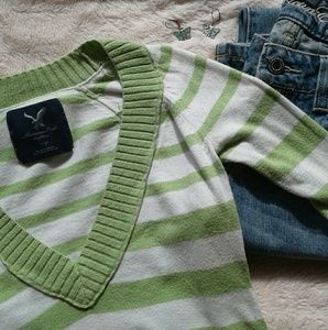 American Eagle Striped V-neck Sweater